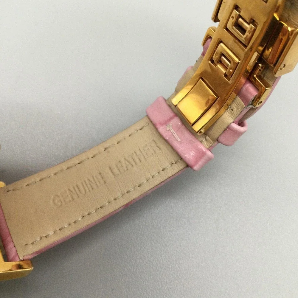Versace Womens Watch 35mm Pink Dial Gold Tone Leather Swiss Medusa New Battery